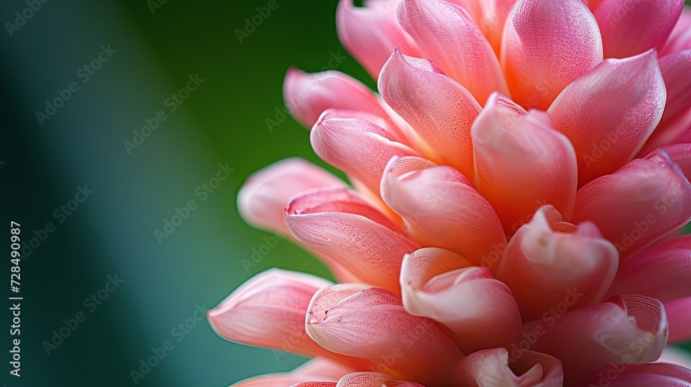 A close-up of a ginger flower, capturing the delicate texture of its petals and the intensity of its pink color. 