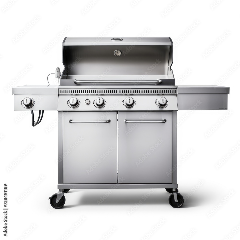 Isolated Stainless Steel Gas Grill for Barbecue Cooking. Outdoor Grillware Equipment on White Isolated Stainless Steel Gas Grill for Barbecue Cooking. Outdoor Grillware Equipment on White