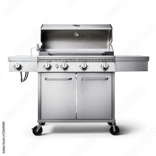 Isolated Stainless Steel Gas Grill for Barbecue Cooking. Outdoor Grillware Equipment on White