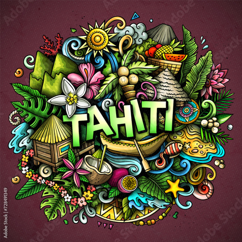 Tahiti funny cartoon doodle illustration