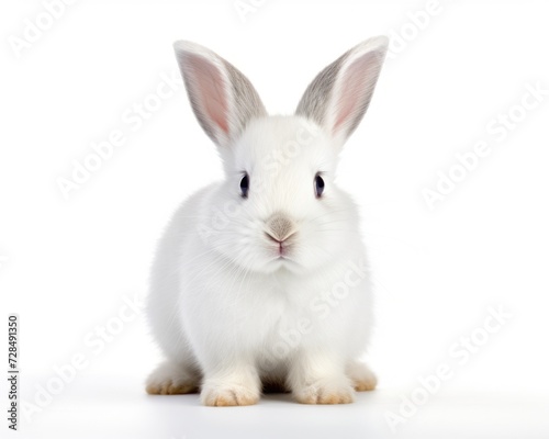 Fluffy White Bunny - Isolated on White Background. Cute Pet Rabbit with Soft Mammal Fur