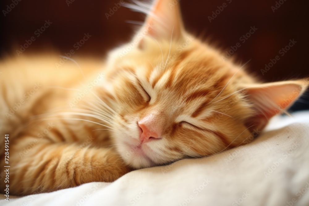Ginger Cat Sleeping Peacefully. Cute Red Kitten with White Fur Taking a Nap, Resting Calmly Ginger Cat Sleeping Peacefully. Cute Red Kitten with White Fur Taking a Nap, Resting Calmly