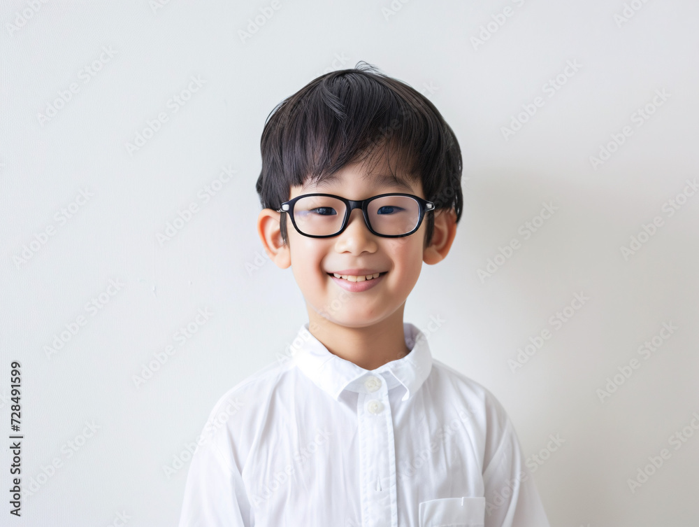 笑顔の日本人の男の子 - 眼鏡をかけた子供のポートレート