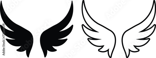 Set of black wings icons. Wings badges collection wings flat or line vector isolated on transparent background. Symbol in outline art trendy style for design, Presentation, Website or App Element Logo photo