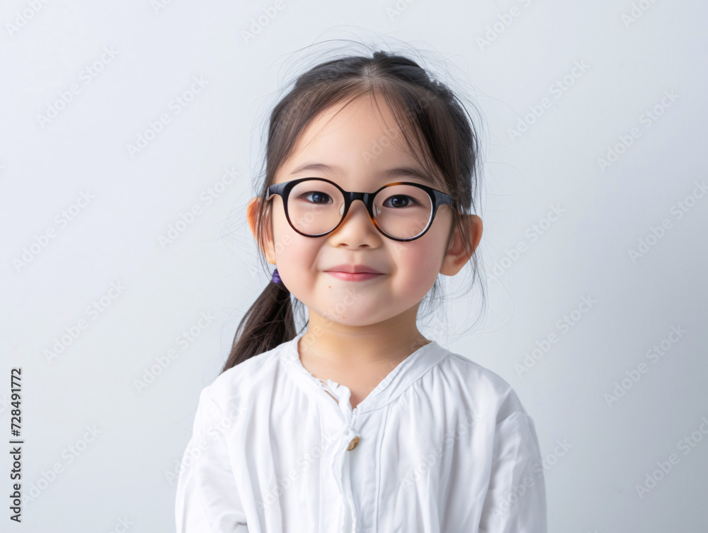 笑顔がまぶしい未来のホープ - 眼鏡をかけた日本人の女の子 笑顔がまぶしい未来のホープ - 眼鏡をかけた日本人の女の子