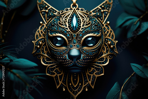 Gold decoration with turquoise in the form of a cat's head