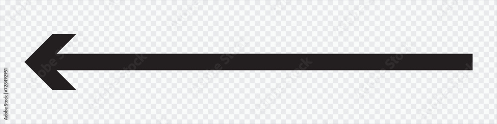 Black long arrow to the left . vector, isolated. Black arrow isolated on transparency background Black long arrow to the left . vector, isolated. Black arrow isolated on transparency background
