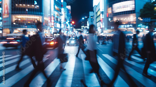 活気あふれる夜の東京、人々の流れを捉えた都会の街角