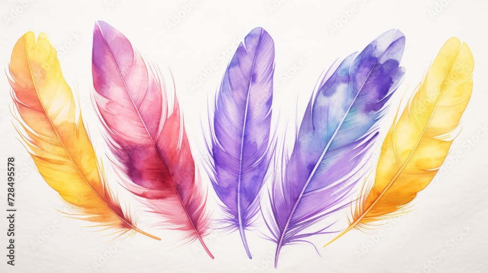 Colorful feathers collection isolated on white background. Colorful feathers collection isolated on white background.