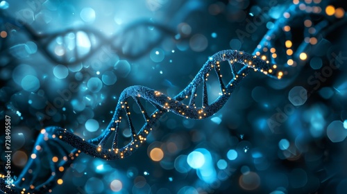 DNA helix on dark blue background photo