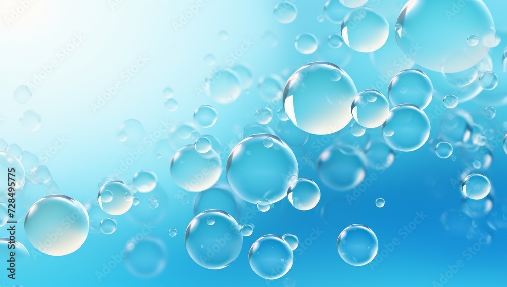 Water bubbles on a bright blue background.