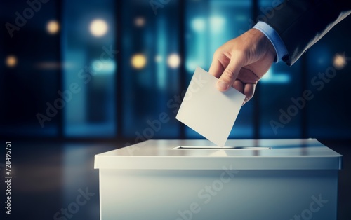 A citizen voting in an election by casting his vote at the ballot box.