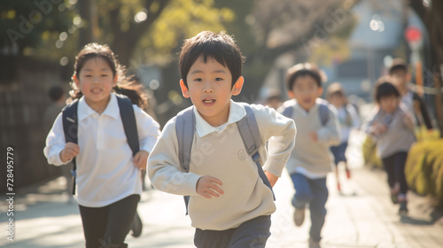 元気に走り回る日本の小学生たち