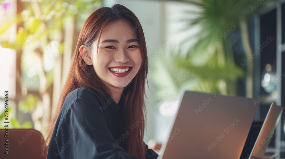 © おでんじん - 笑顔を輝かせる若い日本人女性フリーランサー