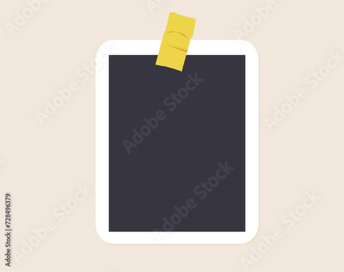Picture frame taped with yellow scotch. Vector illustration