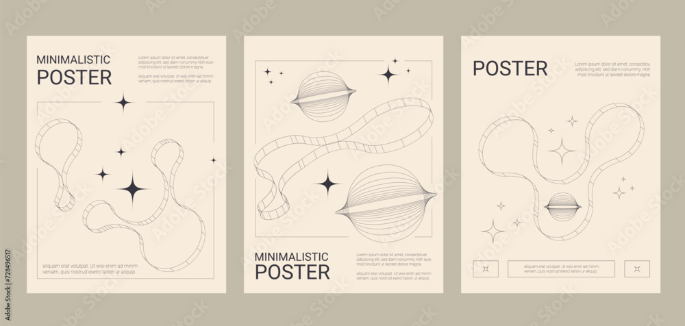 Templates of retro futuristic banners. Posters set of minimalistic cover with line shape.