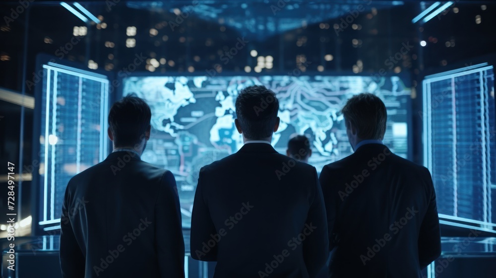 Fototapeta premium IT specialists confer at a meeting and discuss news in the computer industry