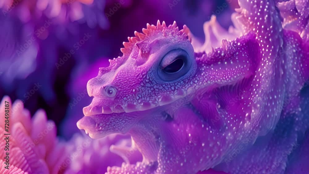 A deepsea diving marine reptile carefully inspects the intricate details of a stunning purple coral its powerful jaws ready to up any unsuspecting fish that may venture too A deepsea diving marine reptile carefully inspects the intricate details of a stunning purple coral its powerful jaws ready to up any unsuspecting fish that may venture too