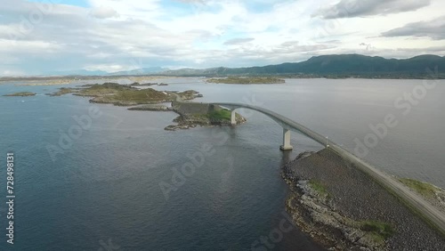 The Atlantic Ocean Road  (Atlanterhavsvegen) - an archipelago in Hustadvika and Averøy  - Aerial Drone Video photo