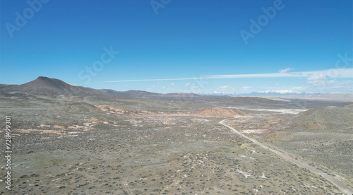 Scenic desert with hills against the background of a blue sky. Nevada, USA