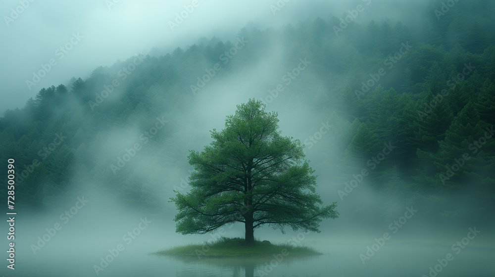 霧の中に立つ１本の木
