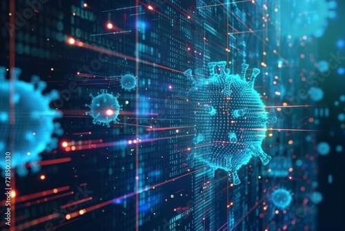 Wallpaper Mural Hackers use sophisticated techniques to scam systems, leaving a warning on screens with a background of code, alerting users to a cyber virus threat. Torontodigital.ca