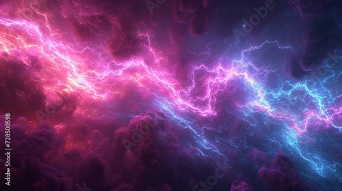Electric flashes of neon green and magenta collide, generating an abstract explosion of vibrant energy. 