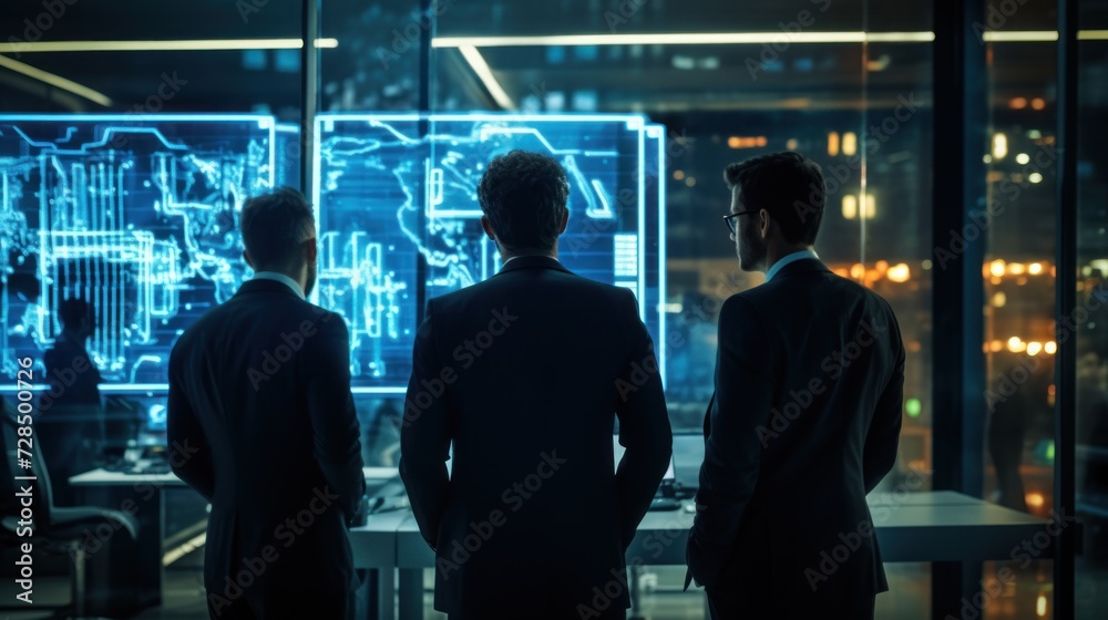 IT specialists confer at a meeting and discuss news in the computer industry