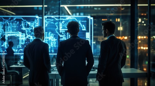 IT specialists confer at a meeting and discuss news in the computer industry