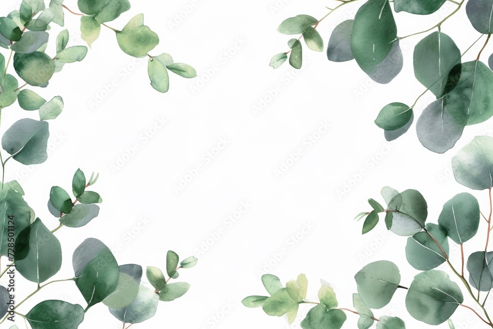 Create a beautiful and elegant invitation for your wedding with a watercolor eucalyptus frame, featuring isolated leaves and foliage on a transparent background.