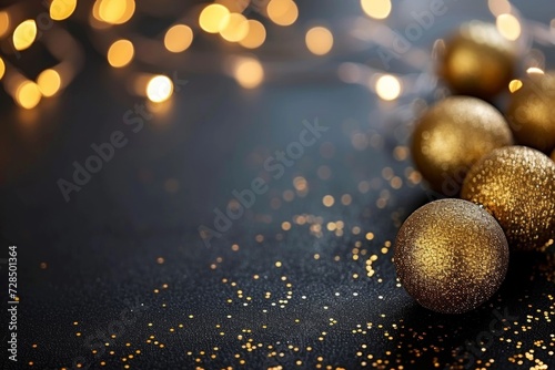 Get ready for the festive season with this stunning black vertical background featuring glistering gold Christmas balls, perfect for New Year and winter holiday celebrations.