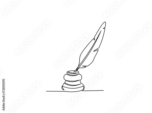 Feather and Ink Bottle  Line Art Drawing Ai, EPS, SVG, PNG, JPG zip file