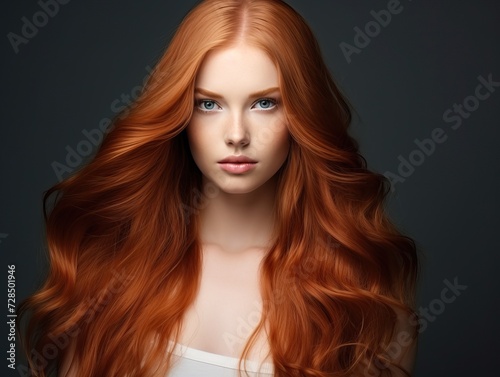 Red-Haired Beauty: Portrait with Flowing Red Hair