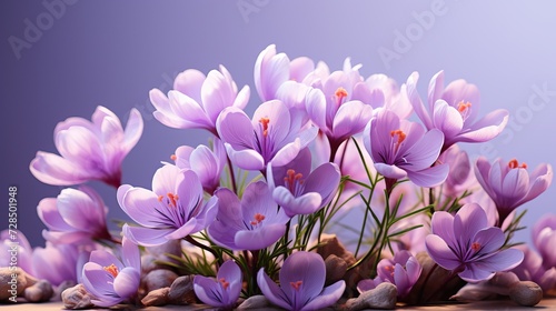 Purple Crocus Background  Delicate Flowers Close-Up