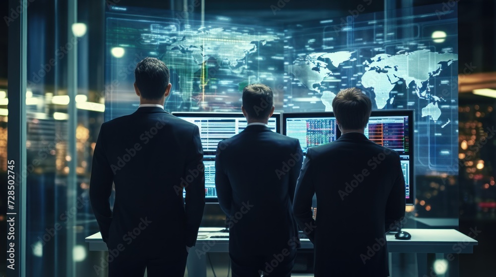 IT specialists confer at a meeting and discuss news in the computer industry