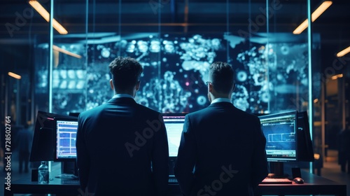 IT specialists confer at a meeting and discuss news in the computer industry