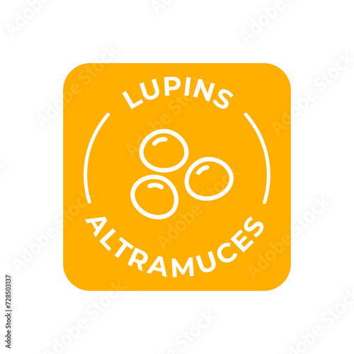 Simple Isolated Vector Logo Badge Ingredient Warning Label. Colorful Allergens icons. Food Intolerance Lupins. Written in Spanish and English