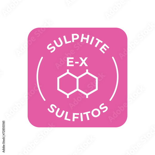 Simple Isolated Vector Logo Badge Ingredient Warning Label. Colorful Allergens icons. Food Intolerance Sulphite. Written in Spanish and English