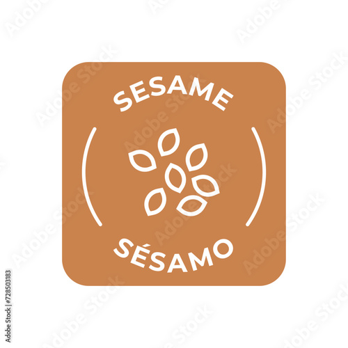 Simple Isolated Vector Logo Badge Ingredient Warning Label. Colorful Allergens icons. Food Intolerance Sesame. Written in Spanish and English
