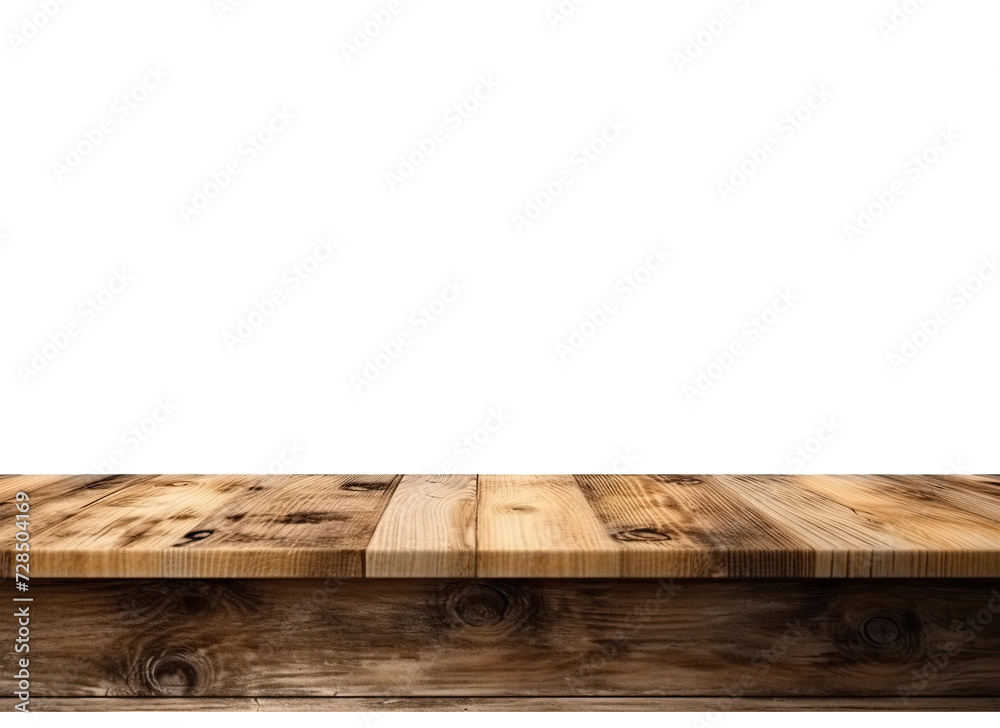 Empty wooden table for product placement, illustration PNG element cut out transparent isolated on white background ,PNG file ,artwork graphic design.