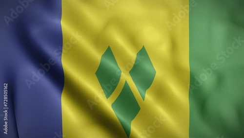 Saint Vincent and the Grenadines waving flag, Flag of Saint Vincent and the Grenadines Animation, Vincentian Flag Closeup, 4k Vincentian Flag Waving Animation photo