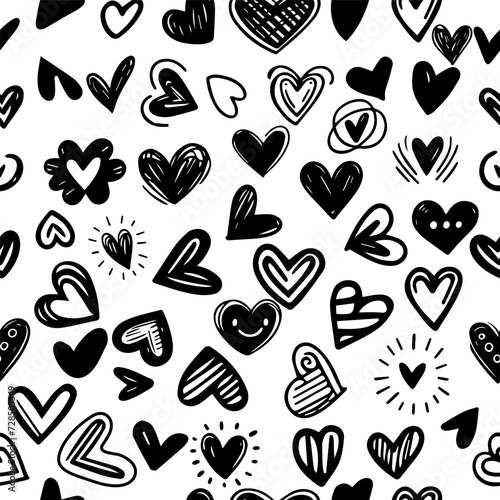 Seamless pattern abstract hand drawn scribble doodles hearts