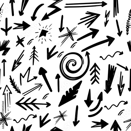 Seamless pattern  abstract scribble doodles arrows