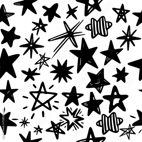 Seamless pattern abstract scribble doodles stars