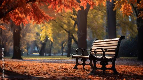 bench in autumn 3d background image,, bench in autumn park