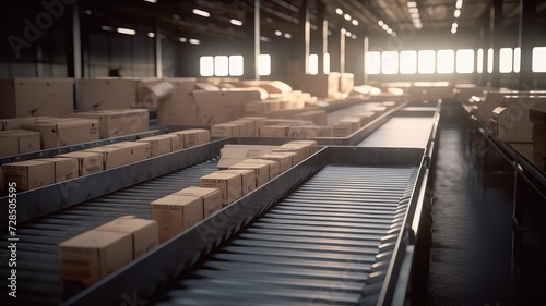 factory cardboard parcel stock on distribution line