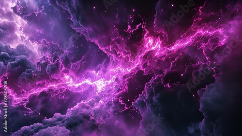 A neon purple nebula with electric currents rippling through and creating a mesmerizing visual display. photo