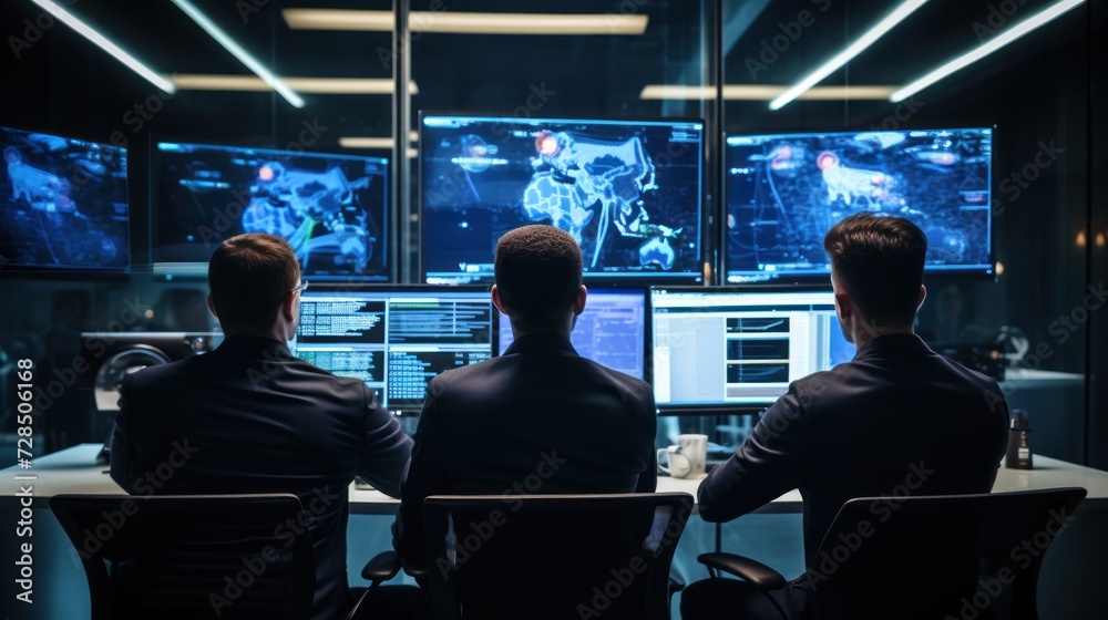 IT specialists confer at a meeting and discuss news in the computer industry