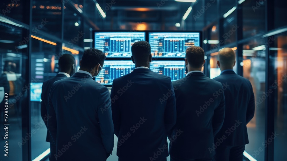 Fototapeta premium IT specialists confer at a meeting and discuss news in the computer industry
