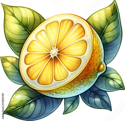lemon slice with leaves